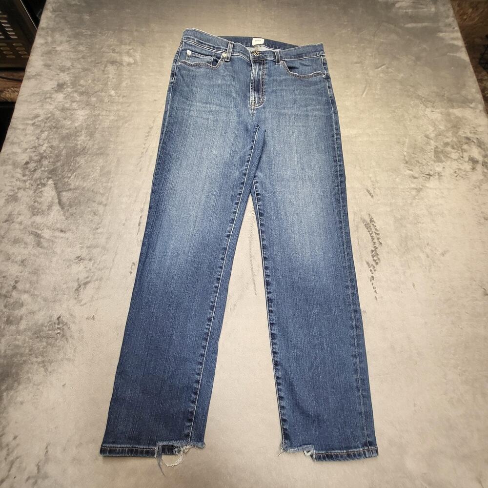 Edwin Jeans Womens 29 Blue Bree Dazed Straight Slim Medium Wash Distressed